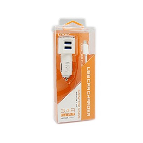LD Universal MicroUsb Car Charger 2Usb 3.4A white