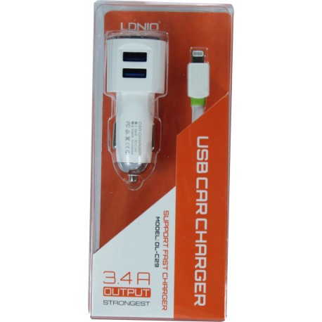 LD iPhone 5/5S/5C/SE/6/6S Car Charger 2Usb 3.4A white