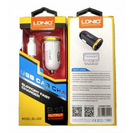 LDNIO Universal MicroUsb Car Charger 2Usb 2.1A white