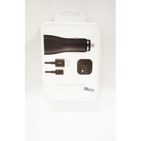 Combo Car Adapter+ Micro Usb Cable 2A Fast Black