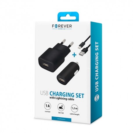 Forever Apple Travel Adapter set+Cable 1A For iphone 8-pin