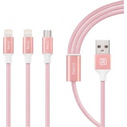 Recci RCS-H120 MicroUsb-2xLightning FastCharger Cable 3in1 Pink 1.2m