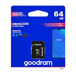 Goodram MicroSD Card 64GB+Adapter Class 10 Up to 100MB/s