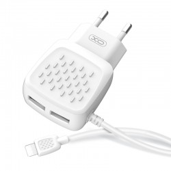 XO L51 Travel Adapter 2Usb+Lightning Cable 2.1A White