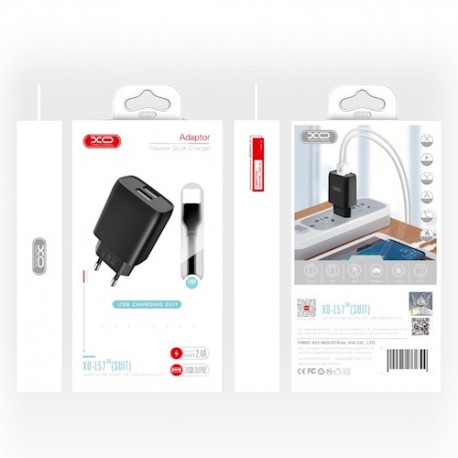 XO L57 Travel Adapter 2Usb+Type-C Cable 2.4A Black
