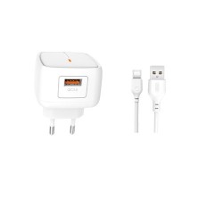 XO L59 Travel Adapter 1Usb+Type-C Dataable QC 3A 18W White