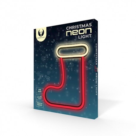 Neon LED Light CHRISTMAS SOCK White Red Battery+USB FLNE23 Forever