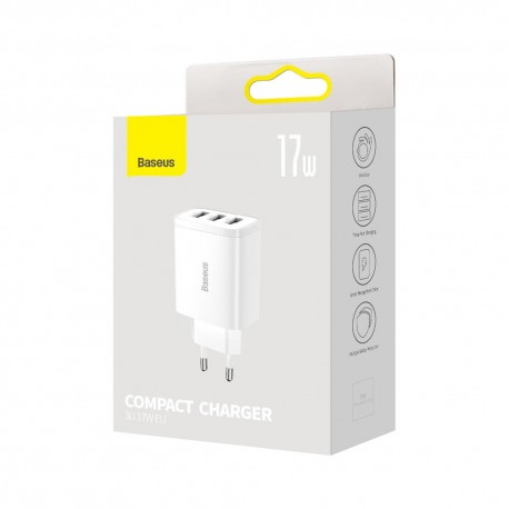 Baseus Travel Adapter 3Usb 17W White