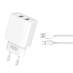 XO CE02C Travel Adapter 2Usb+1Micro Usb Data Cable 2,1Α White