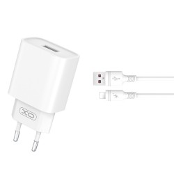 XO CE02D Wall Adapter Usb QC3.0 18W+Lightning Data Cable White