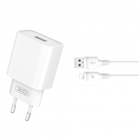 XO CE02D Travel Adapter 1Usb+Lightning Data Cable 18W QC3.0 White