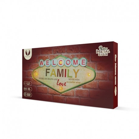 Retro Metal Led Light Welcome Family Forever