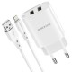 Borofone BN2 2Usb Wall Adapter Charger+Lihhting Cable White