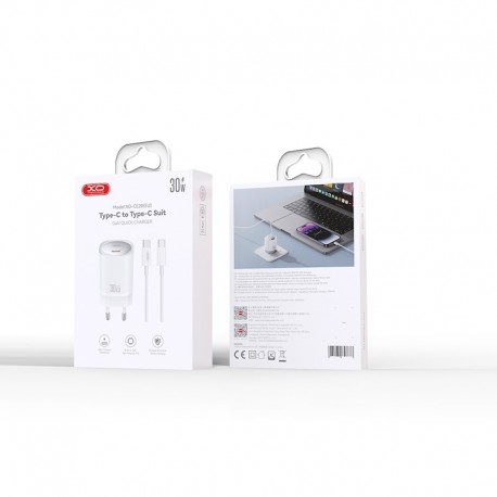 XO CE20 Travel Adapter+Type-C To Type-C Cable 30W White