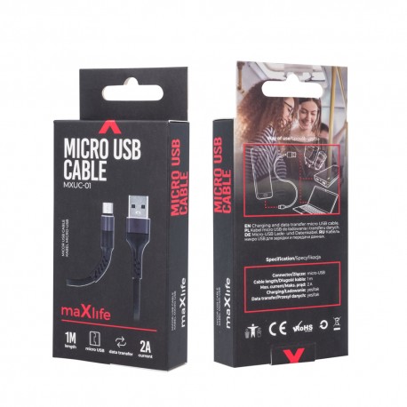 Maxlife MXUC-01 Micro Usb Fast Charge Data Cable 2A 1m Black