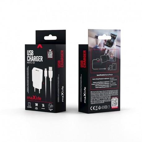 MaxLife MXTC-03 Travel Charger+MicroUsb Data Cable White