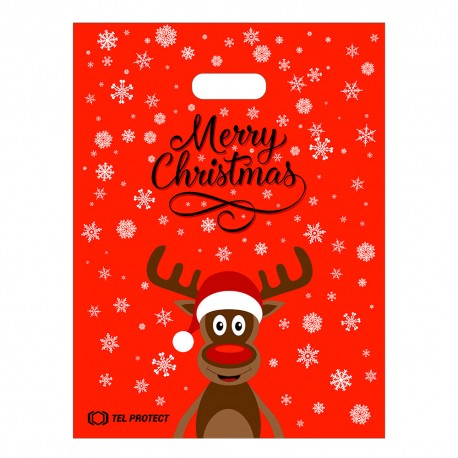 Merry Christmas Plastic Bag Red 40cmx30cm