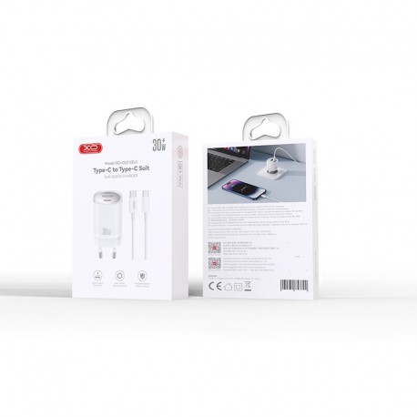 XO CE21 PD Wall Adapter Charger 30W 1x Usb + Usb-C+Usb-C/Usb-C Data Cable White