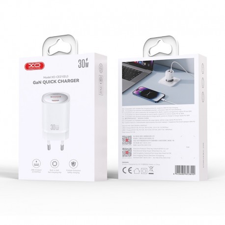 XO CE21 PD Wall Adapter Charger 30W Usb+Usb-C White